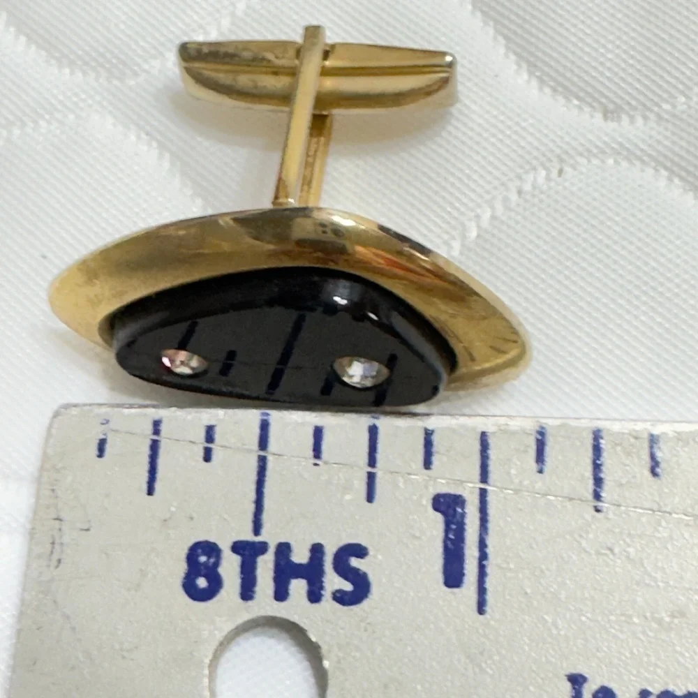 Vintage Sarah Coventry Cufflink Faux Black Onyx Rhinestones MCM Retro Triangle